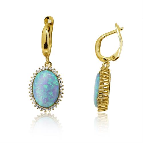 עגילים נתלים בזהב 14 קרט משובץ אבן אופל ויהלומים 0.60 קראט