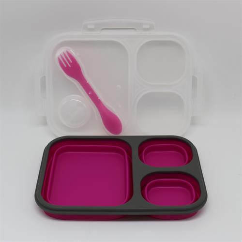 קופסת אוכל סיליקון מתקפל ורוד
