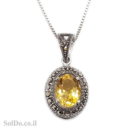תליון מכסף מעוצב משובץ אבן סיטרין ומרקזטים T6000 | תכשיטי כסף