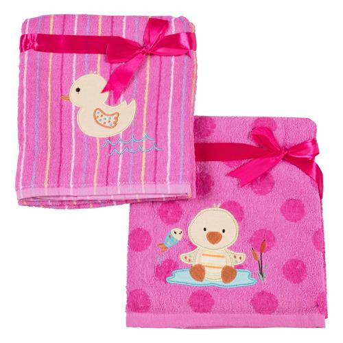 זוג מגבות פליטה לתינוק - ורוד