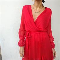 שמלת מעטפת שיפון - אדומה
