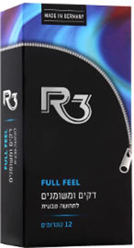 R3 קונדומים דקים ומשומנים לתחושה טבעית   12 קונדומים