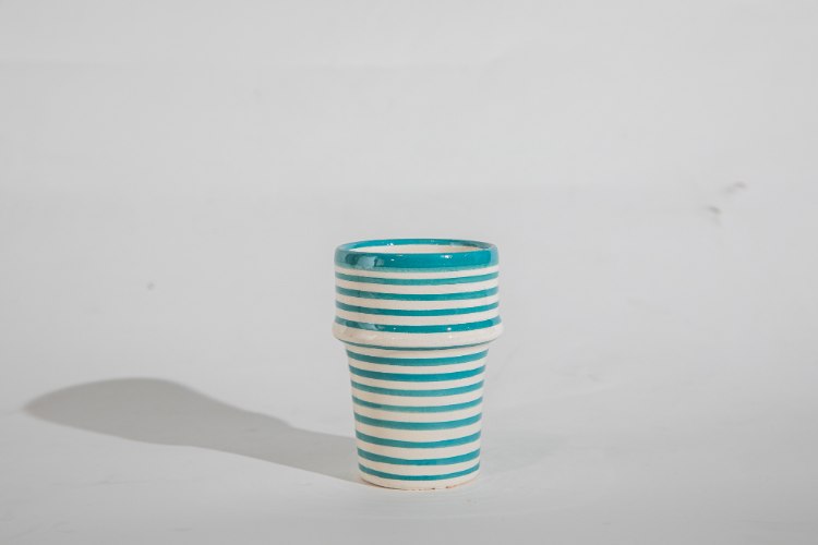 כוס טנג'יר טורקיז לבן פסים