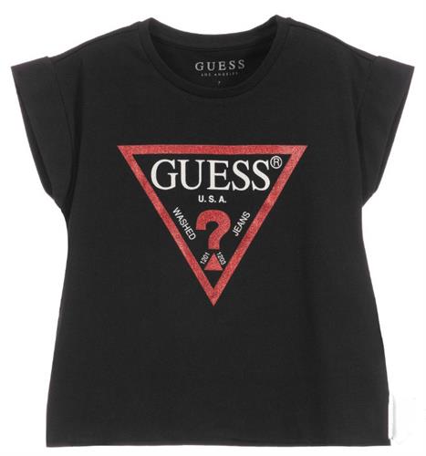 טישירט קרופ בנות GUESS שחורה