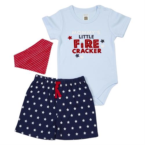 חליפת בגד גוף מכנס כוכבים תכלת + סינר בנדנה