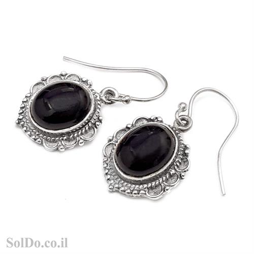 עגילי כסף מעוצבים בשילוב אבני אוניקס  A8650 | תכשיטי כסף