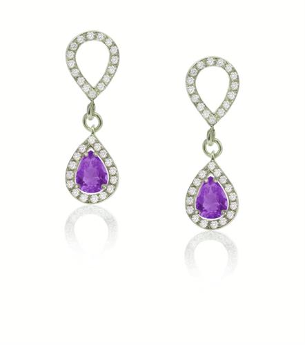 עגילי זהב משובצים אמטיסט טבעית נתלים וצמודים בזהב 14K | אמטיסט סגולה