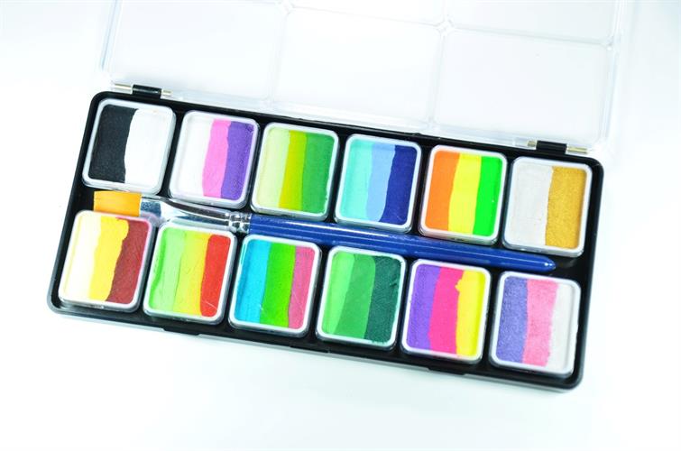 פלטת פלטת 12 גוונים צבעי מים ריינבו + 2 מכחולים (72 גר')