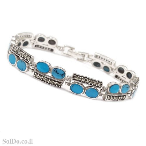 צמיד מכסף לאישה משובץ מרקזטים  וטורקיז Z3164 | תכשיטי כסף 925 | צמידי כסף