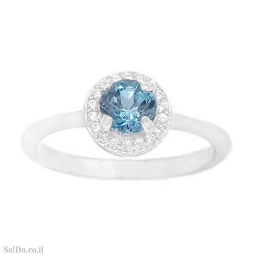 טבעת מכסף משובצת אבן טופז כחולה  ואבני זרקון RG1744 | תכשיטי כסף 925 | טבעות כסף
