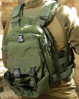 molle plate carrier with a backpack and pouches