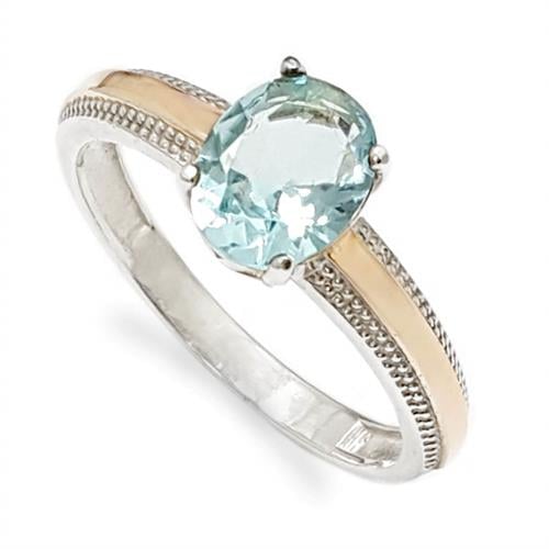 טבעת כסף מצופה זהב 9K משובצת אבן בלו טופז RG5958 | תכשיטי כסף | טבעות כסף