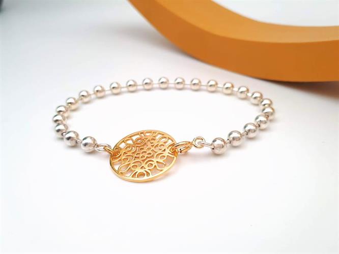 B-26 צמיד חרוזי כסף עם אלמנט עגול 14K