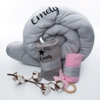 לולי שבלולי אפור בהיר- נחשוש מכותנה אורגנית- 2 מטר- עם חוטים מיועדים לקשירה למיטה