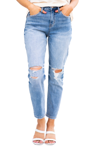 ג'ינס BOYFRI כחול קרעים