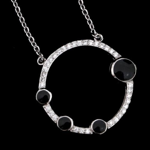 תליון כסף משובץ זרקונים ואמייל שחור T7900