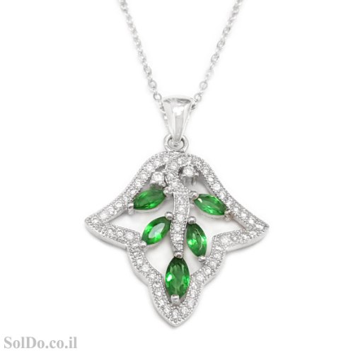 תליון מכסף משובץ אבני זרקון צבע ירוק ושקופות T6134 | תכשיטי כסף