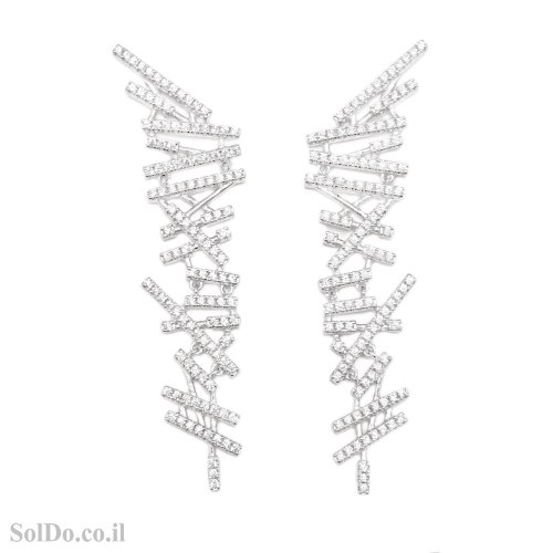 עגילים מכסף ארוכים משובצים אבני זרקון A8951 | תכשיטי כסף 925