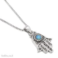 תליון חמסה מכסף בשילוב אבן אופאל T6181