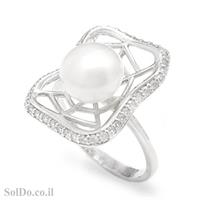 טבעת מכסף משובצת פנינה לבנה וזרקונים RG8711 | תכשיטי כסף 925 | טבעות עם פנינה