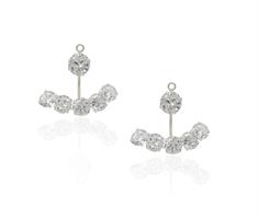 עגילי זהב צמודים עם מניפת זרקונים נופלת