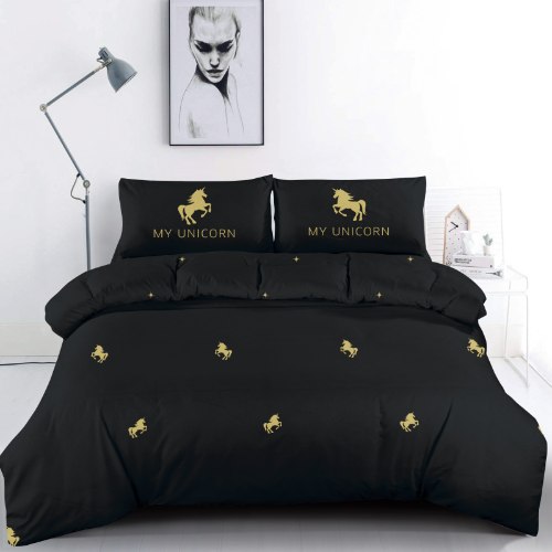 סט מצעים למיטה זוגית 100% כותנה -  דגם BLACK & GOLD - שחור זהב