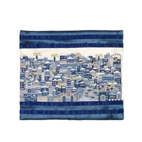 כיסוי תפילין רקמה מלאה ירושלים כחול