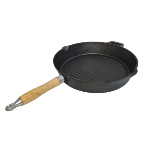 מחבת 32 ס"מ ידית עץ - משטח פסים