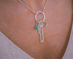 N -01  שרשרת כסף עם תליון לחריטה בהתאמה אישית ואבני חן ודג N-1