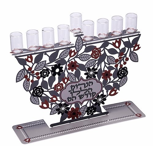 חנוכייה דגם פרחים לשמן