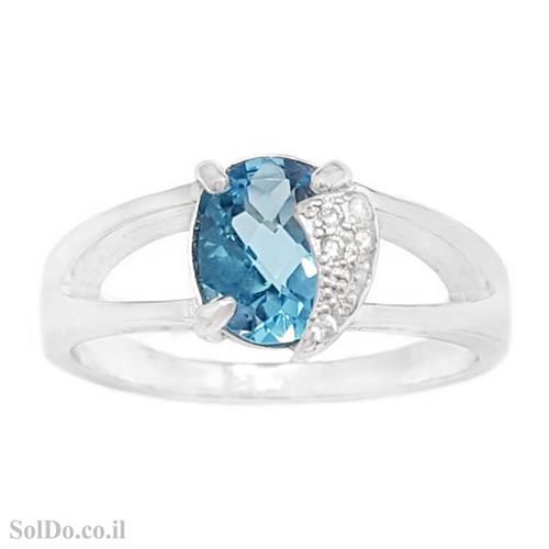 טבעת מכסף משובצת אבן טופז כחולה  וזרקונים RG6143 | תכשיטי כסף 925 | טבעות כסף