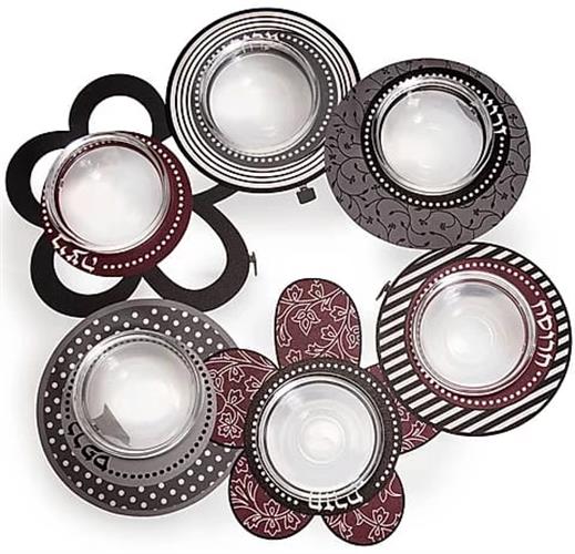 קערת ליל הסדר שרשרת - אפור בורדו ושחור