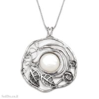 תליון מכסף מעוצב משובץ צדף לבן T6232 | תכשיטי כסף