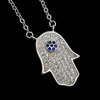 שרשרת כסף חמסה נגד עין רעה משובצת זרקונים T8031