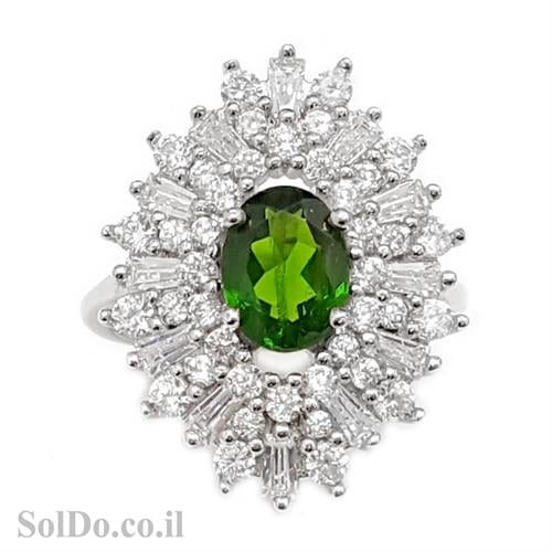 טבעת כסף משובצת אבני כרום דיופסיד וזרקונים RG1581 | תכשיטי כסף 925 | טבעות כסף