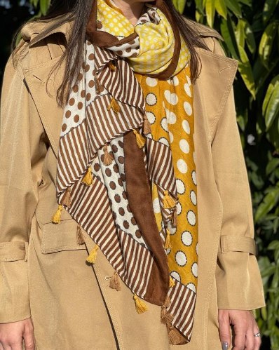 צעיף חרדל נקודות ופסים