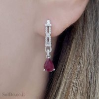 עגילים ותליון מכסף משובצים אבני רובי ואבני זרקון S1705 | תכשיטי כסף 925 | עגילי כסף