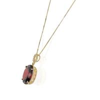 שרשרת ותליון זהב אליפסה יהלומים וגרנט זרקון