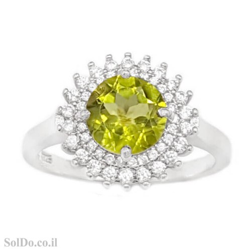 טבעת מכסף משובצת אבן פרידוט ואבני זרקון  RG1720 | תכשיטי כסף 925 | טבעות כסף