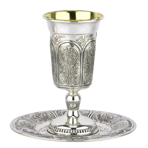 סט גביע קידוש כסף טהור דגם זכריה שערים אימפריום