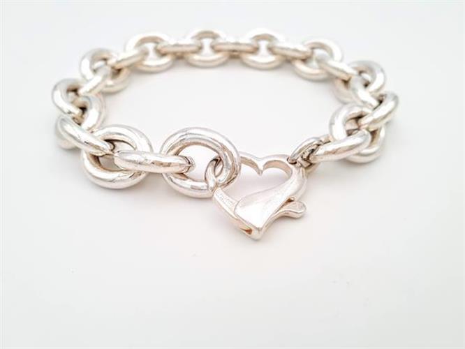 B-02 צמיד כסף טהור - מנעול לב גדול