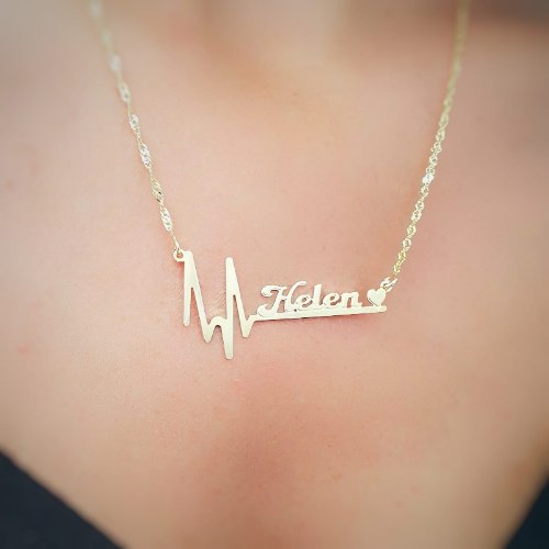 שרשרת דופק עם שם ולב דגם LA275