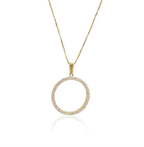 שרשרת עיגול עם זרקונים| שרשרת זהב "מעגל החיים" 14 קרט