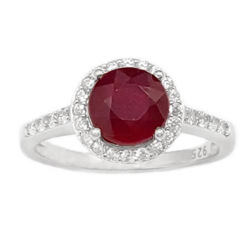 טבעת מכסף משובצת אבן רובי אדומה ואבני זרקון קטנות  RG1659 | תכשיטי כסף 925 | טבעות כסף