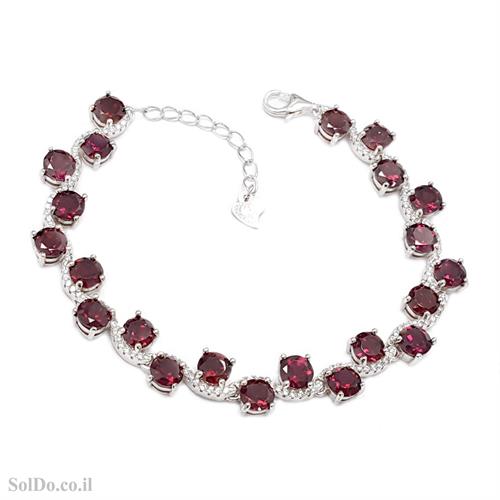 צמיד מכסף משובץ אבני גרנט ואבני זרקון Z3133