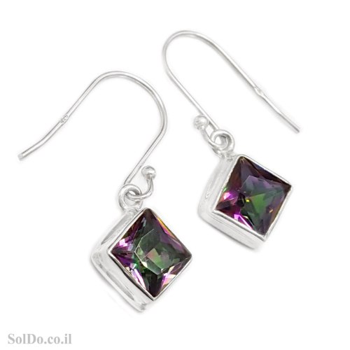 עגילים מכסף תלויים משובצים מיסטיק טופז  A8991 | תכשיטי כסף | עגילי כסף