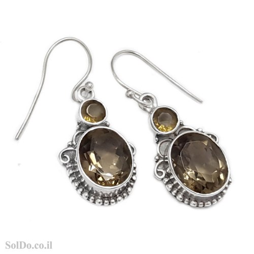 עגילים מכסף מעוצבים בשילוב אבני סמוקי קוורץ  A8910 | תכשיטי כסף | עגילי כסף