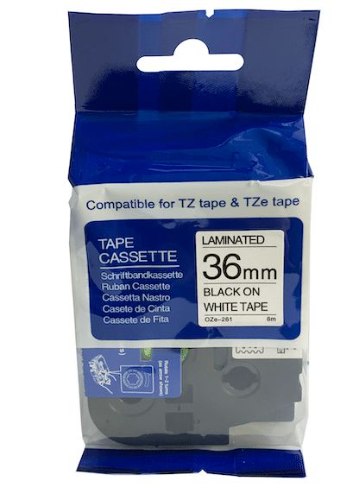 סרט סימון תואם שחור על רקע לבן Brother Compatible TZe-261 36mmx8m