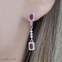 עגילים מכסף תלויים משובצים אבני רובי ואבני זרקון A8928 | תכשיטי כסף