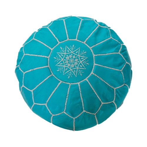 פוף עור טורקיז+לבן